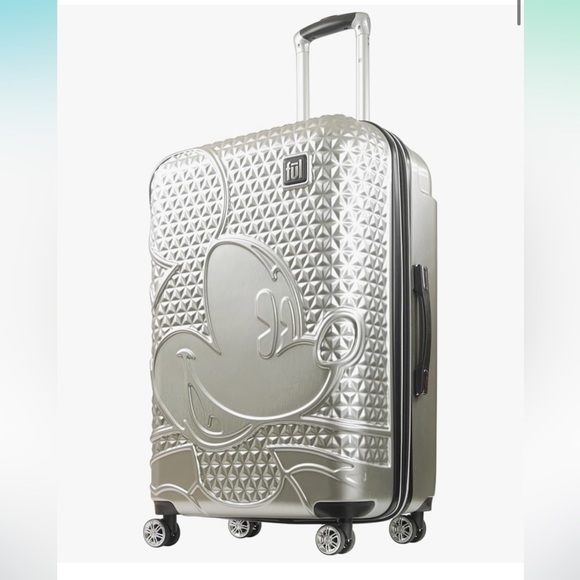 RARE Ful Disney Mickey Mouse Suitcase Silver Hard Rolling Luggage 25 inches NWT - Picture 3 of 8